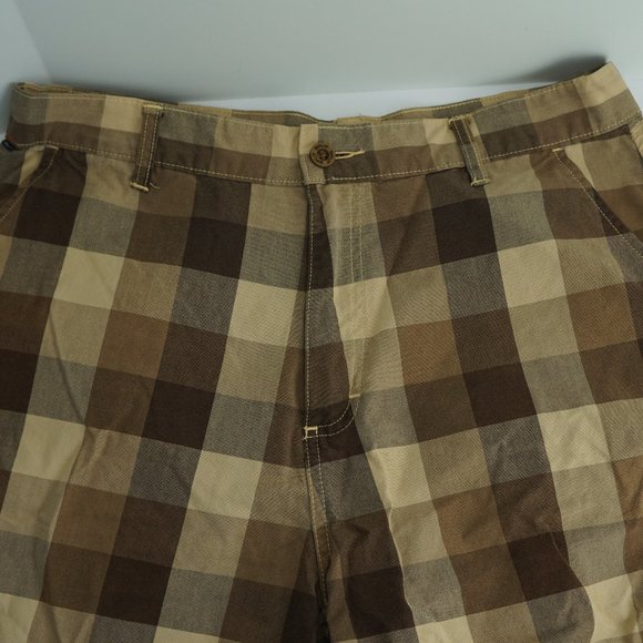 Split Men's Shorts Flat Front Beige Plaid Size 33 - Picture 3 of 7
